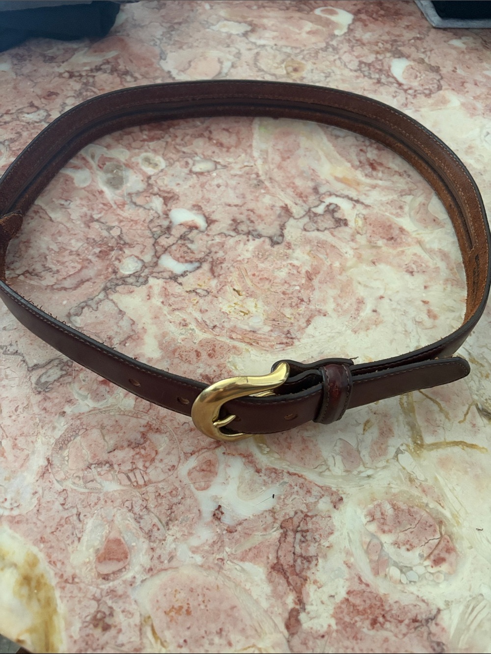 L.L. Bean Brown Leather Belt with Gold-Tone Buckle